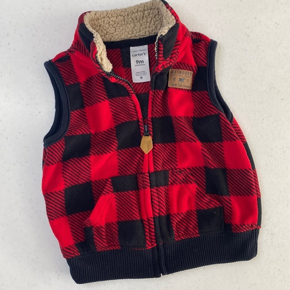 Carter's Other - Carter’s Christmas Red/Black Plaid zip up Vest 9months